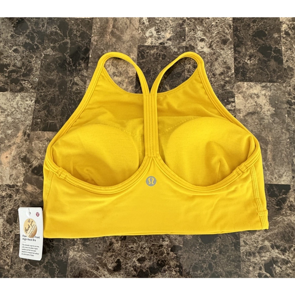 LULULEMON FLOW Y WRAP FRONT HIGH NECK BRA MAIZE YELLOW Sz 4